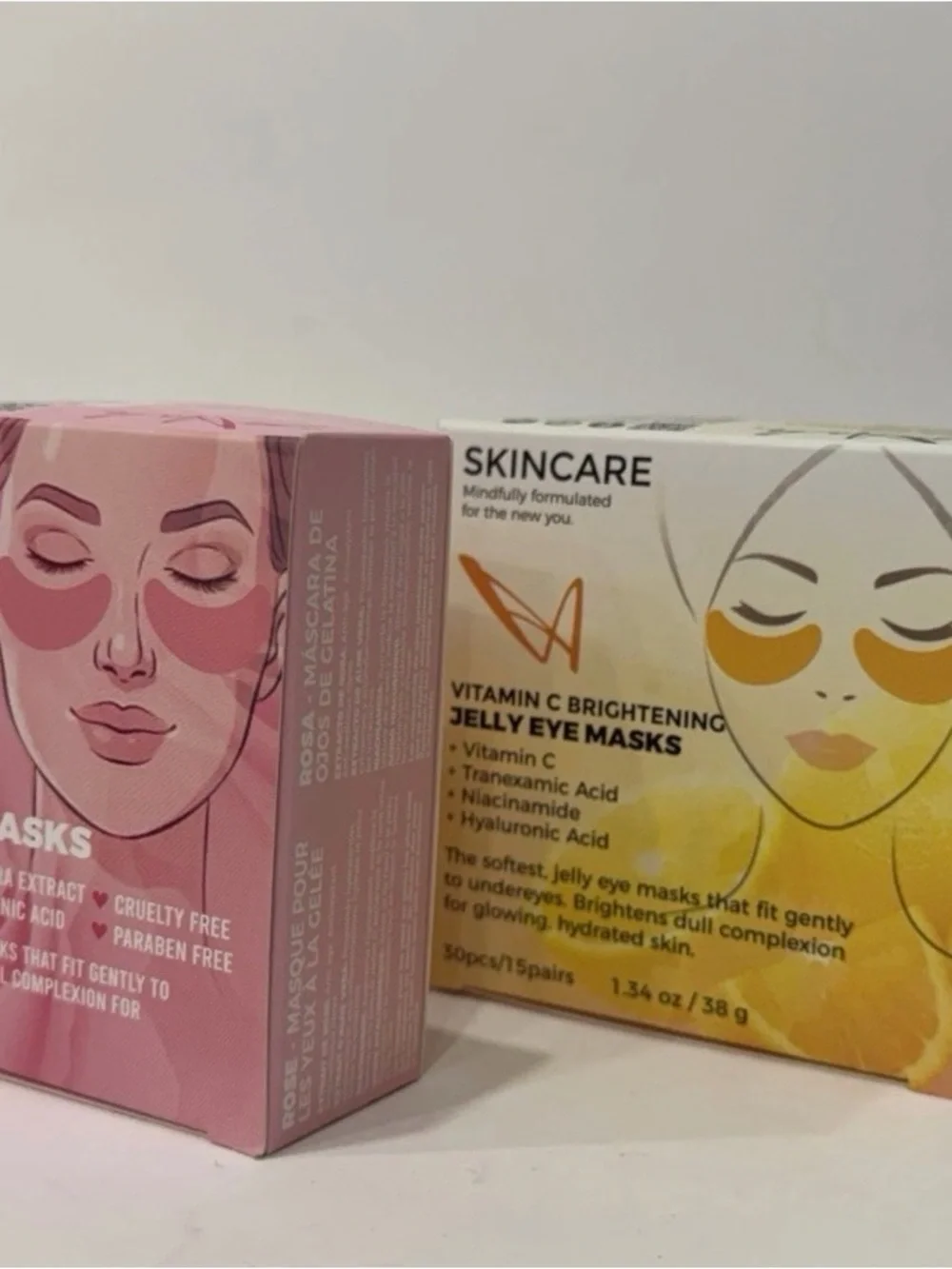 Vitamin C & Rose Jelly Eye Mask Bundle 15 Pairs Each Hydrating Skincare Set of 2